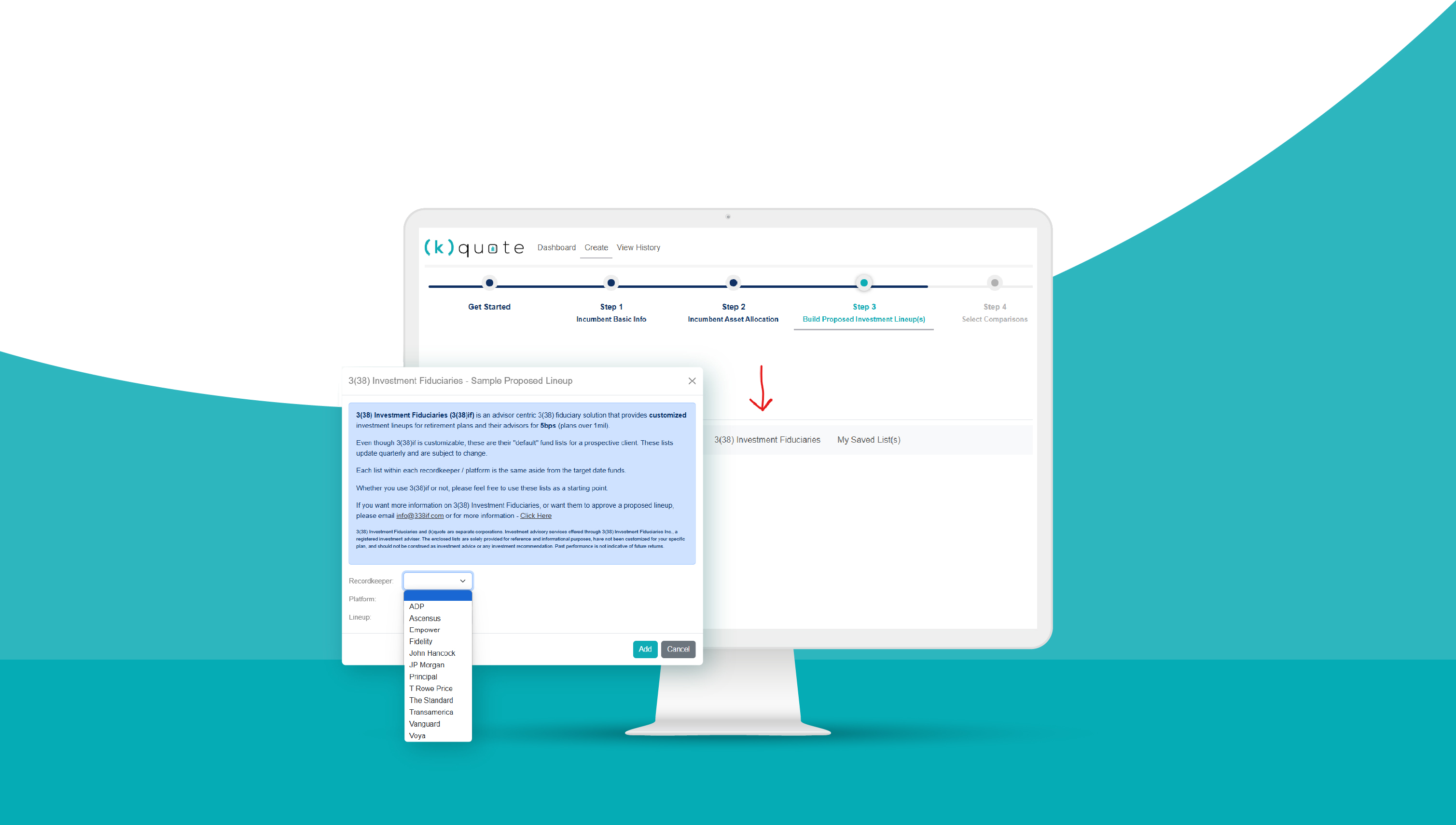 Example of interface showing step 3 with lineup options